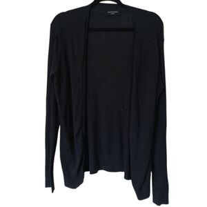 All Saints Black Cotton Linen Blend Jace Cardigan Sweater Distressed Medium